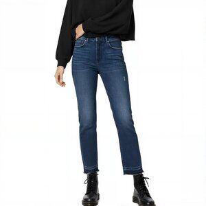 Express Straight Super High Rise Frayed Jeans Faded Black RETIRED STYLE